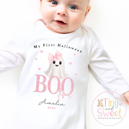 Personalised My First Halloween Sleepsuit – Bootiful –Baby’s 1st Halloween Outfit with Name – Custom Baby Grow – Halloween Baby Gift