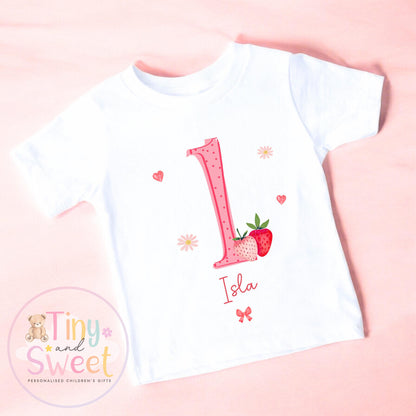Personalised Strawberry Birthday T-Shirt, Custom Strawberry Birthday Tee, 1st, 2nd, 3rd, 4th, Strawberry, Berry Cute Birthday T-Shirt