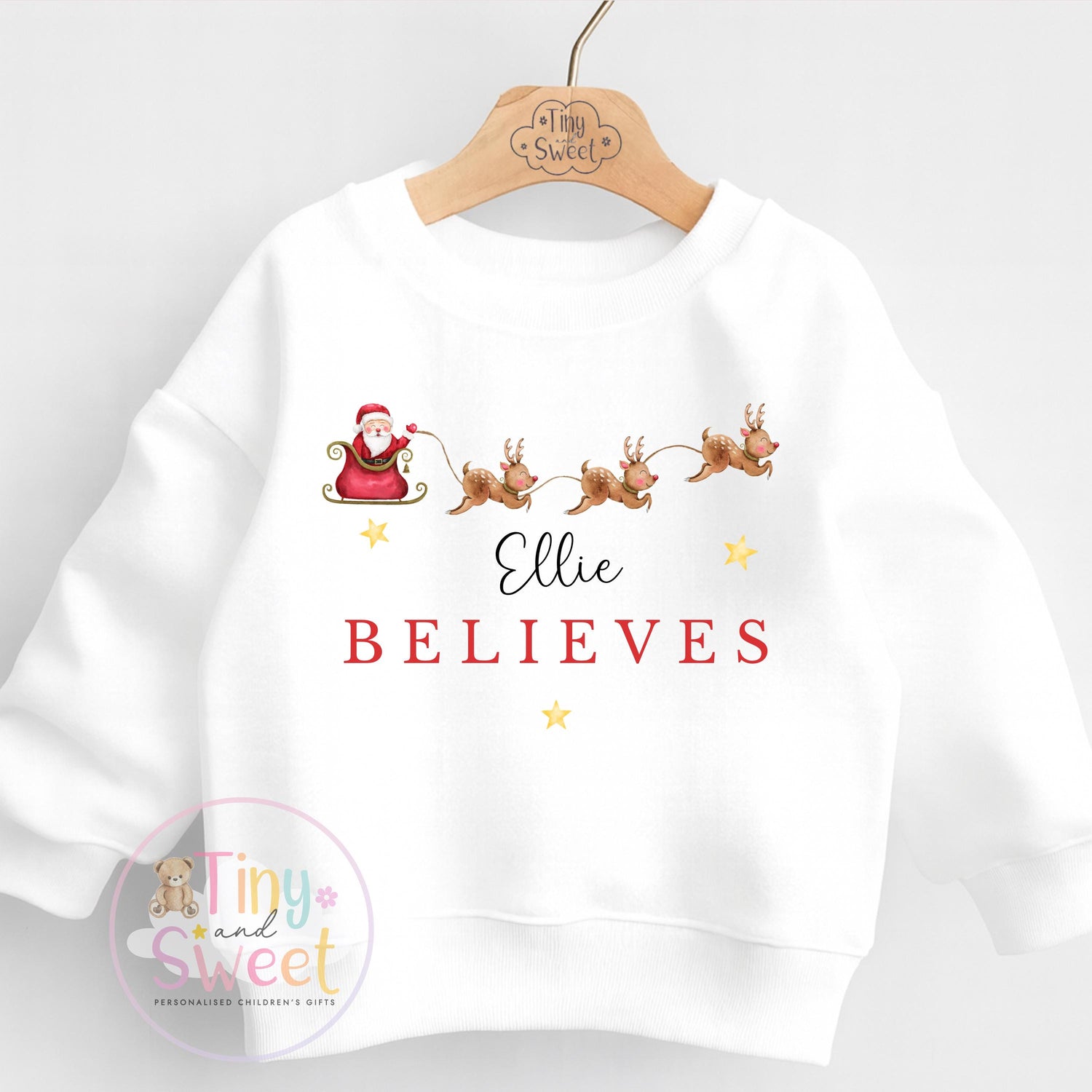 Personalised Christmas Jumper For Children, Christmas Sweatshirt, Santa and Reindeer, Christmas Day Jumper, Toddler Xmas Jumper