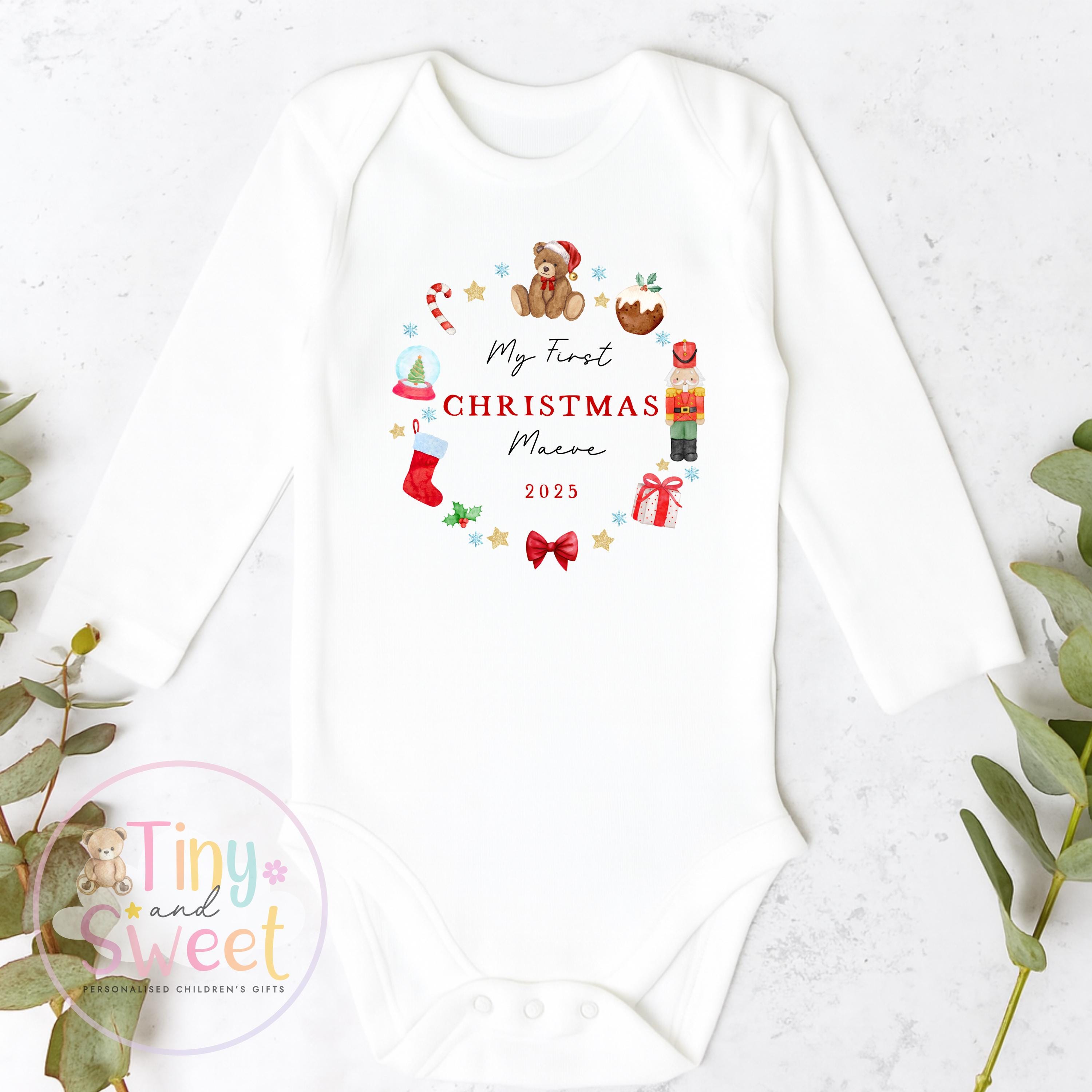 First Christmas Baby Grow , My First Christmas, Custom Name Sleepsuit, Baby’s First Christmas, Personalised Christmas Baby Outfit