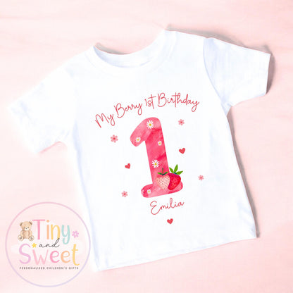 Personalised Strawberry Birthday Sweatshirt, Berry First Birthday Tee, 1st, 2nd, 3rd, 4th, Berries, Strawberies Theme Birthday T-Shirt