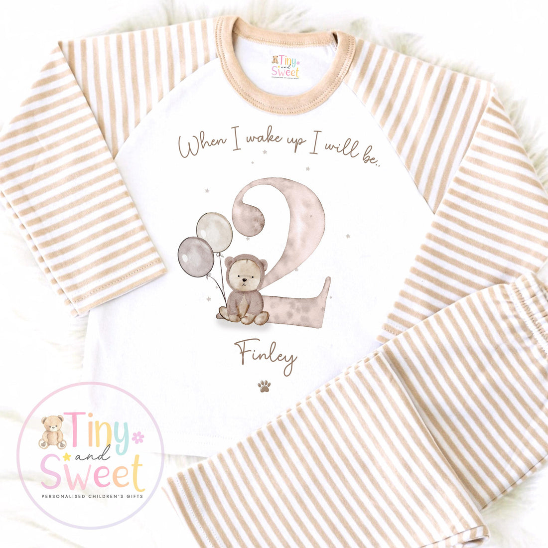 Personalised Teddy Bear Birthday Pyjamas – Unisex ‘When I Wake Up I’ll Be…’ PJs – Toddler Birthday Pjs, Bear First Birthday Pyjamas