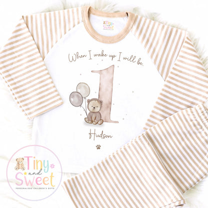 Personalised Teddy Bear Birthday Pyjamas – Unisex ‘When I Wake Up I’ll Be…’ PJs – Toddler Birthday Pjs, Bear First Birthday Pyjamas