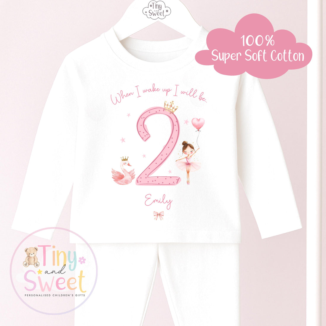 Personalised Ballerina Birthday Pyjamas – Girls ‘When I Wake Up I’ll Be…’ PJs – Toddler Birthday Pjs, Cute Ballet Princess Pyjamas