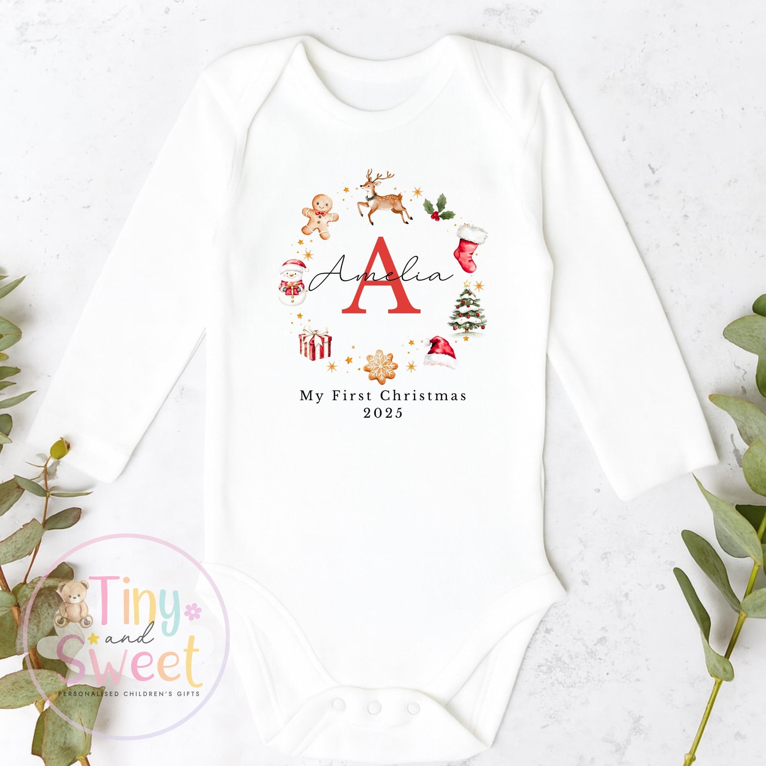 Personalised Christmas Sleepsuit, Babies first Christmas, 1st Christmas Babygrow, 1st xmas, Christmas gift for new baby