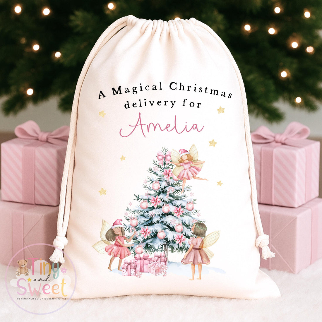Personalised Christmas Sack, My First Christmas, Santa sack, Babies Fairy 1st Christmas, Christmas Eve Bag, Custom Baby Gift, Fairies