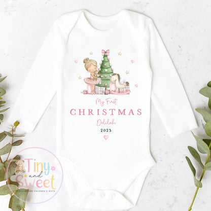 Personalised My First Christmas Ballerina Nutcracker Sleepsuit, When I wake up it will be christmas, Babies 1st Christmas, New Baby first