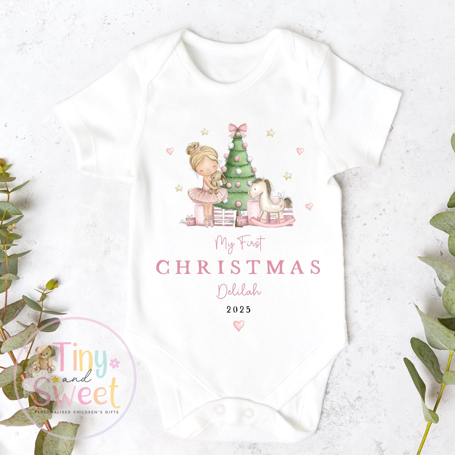 Personalised My First Christmas Ballerina Nutcracker Sleepsuit, When I wake up it will be christmas, Babies 1st Christmas, New Baby first