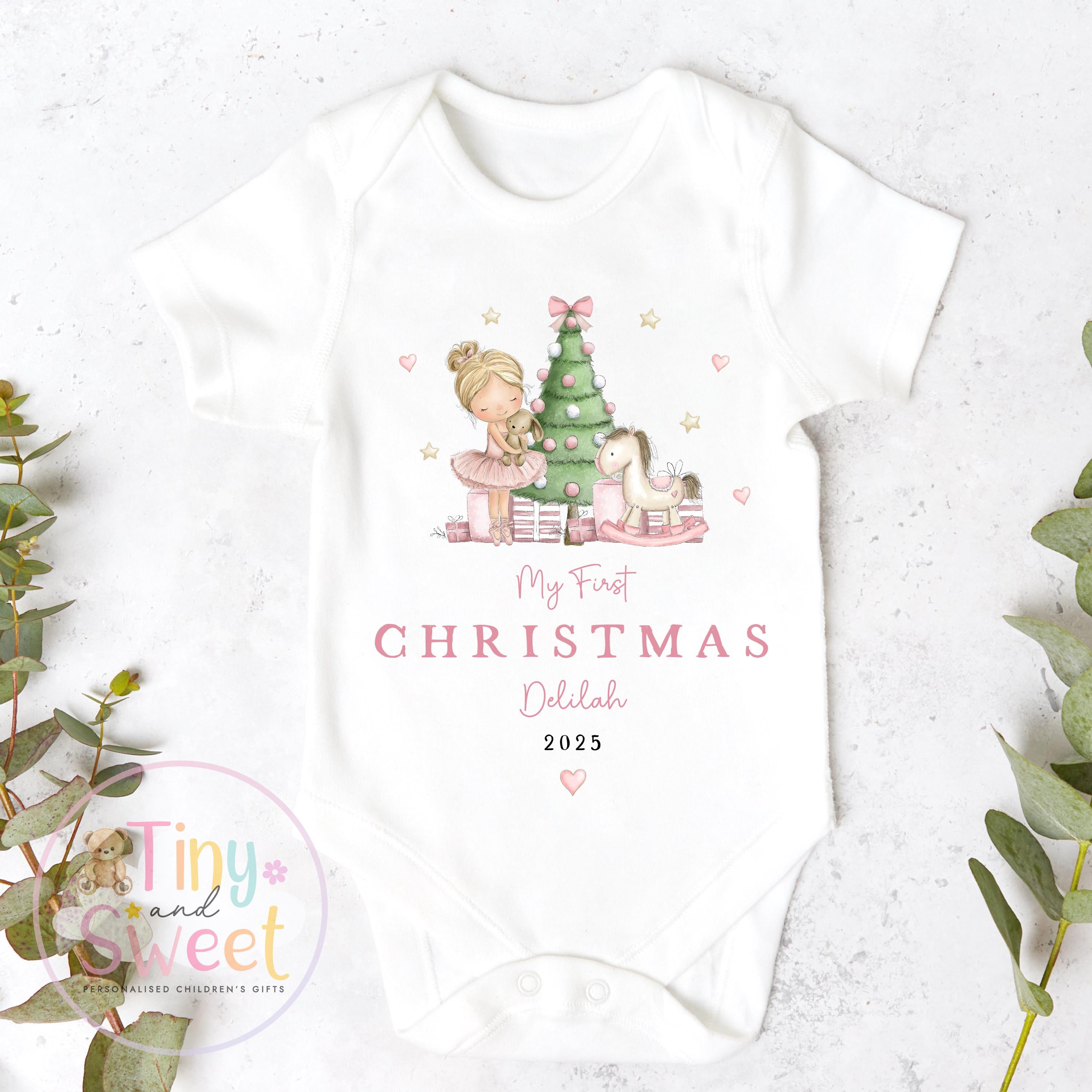 Personalised My First Christmas Ballerina Nutcracker Sleepsuit, When I wake up it will be christmas, Babies 1st Christmas, New Baby first