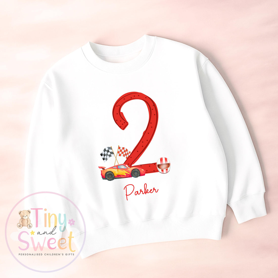 Personalised Red Racing Lightning Birthday Sweatshirt, T Shirt, Custom Racing Birthday Tee, 1st Birthday Tshirt, 2nd, 3rd, Racer