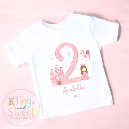 Personalised Pink Princess Birthday T-Shirt, Sweatshirt, Custom Princess Castle Birthday Tee, 1st Birthday Tshirt, 2nd, 3rd, Fairytale