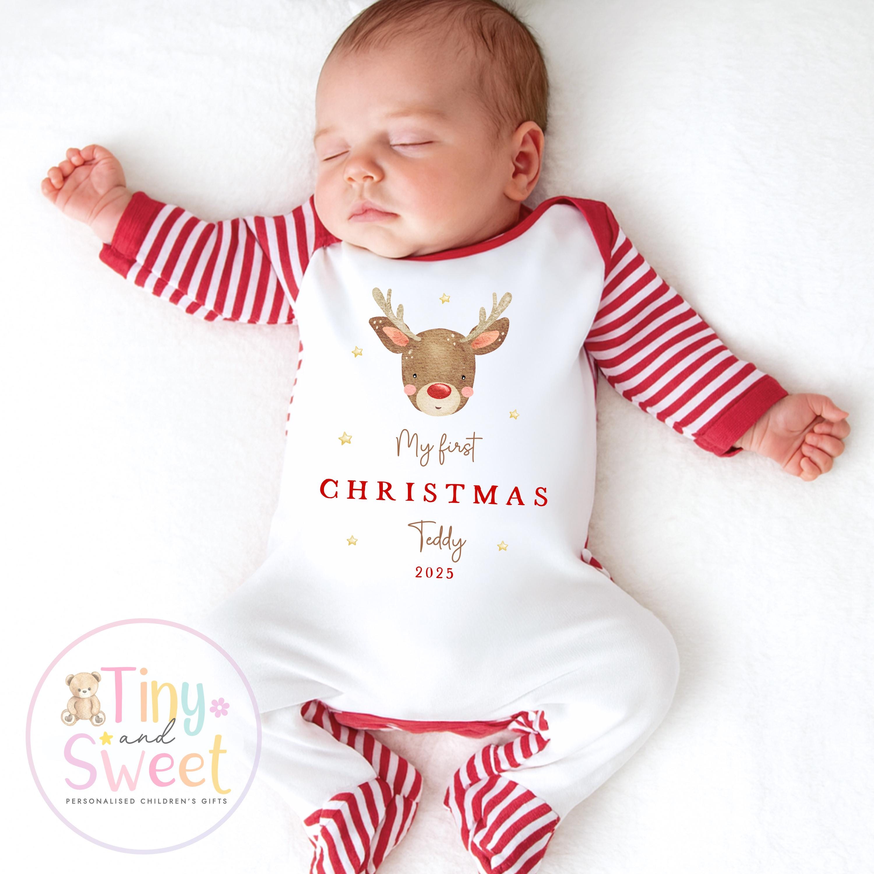 Personalised Babies First Christmas Sleepsuit, Babies 1st Xmas Gift Idea, Pyjamas, 1st Xmas Babygrow, Christmas Outfit for baby