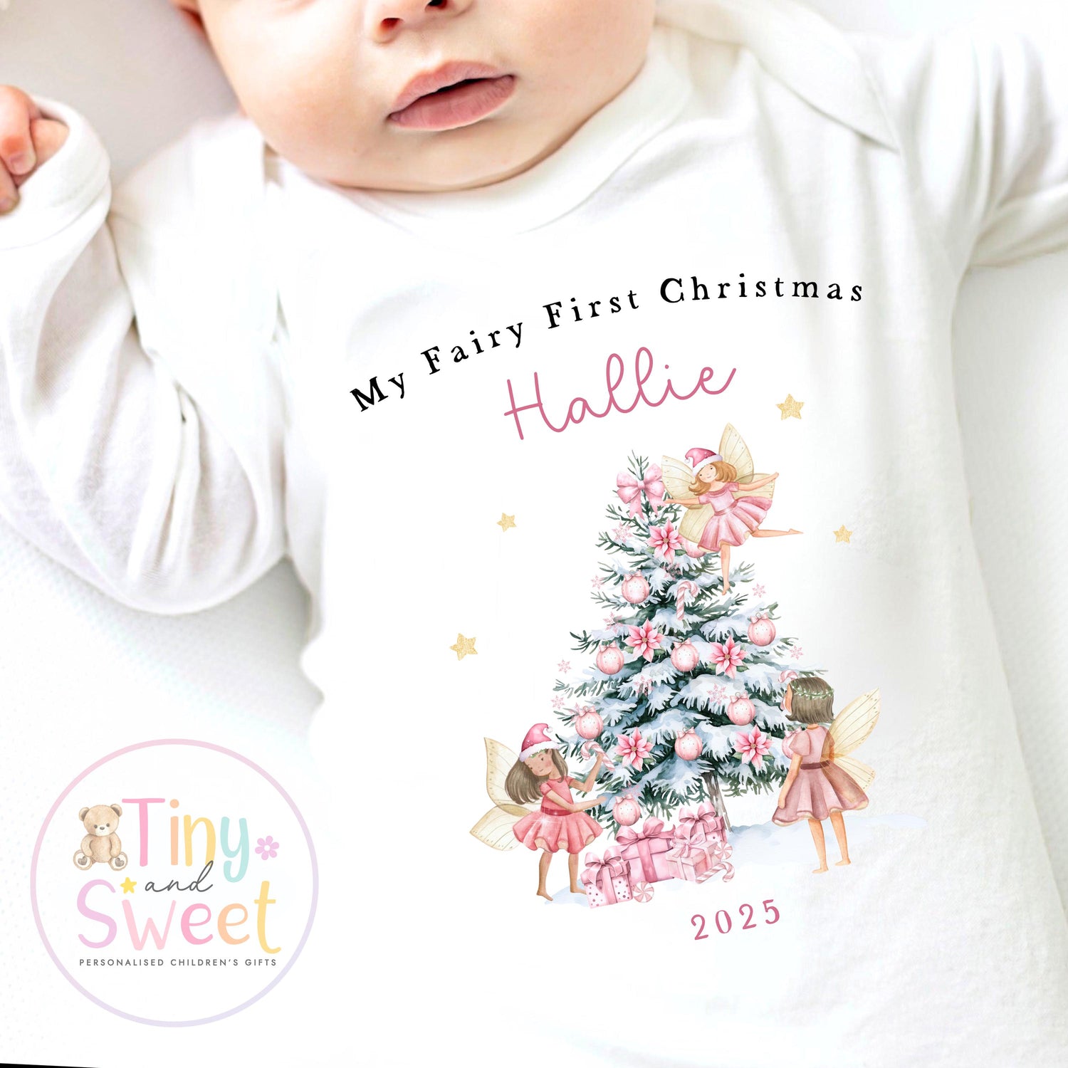 Personalised My Fairy First Christmas Sleepsuit, When I wake up it will be christmas, Babies 1st Christmas, New Baby first, Fairy Xmas