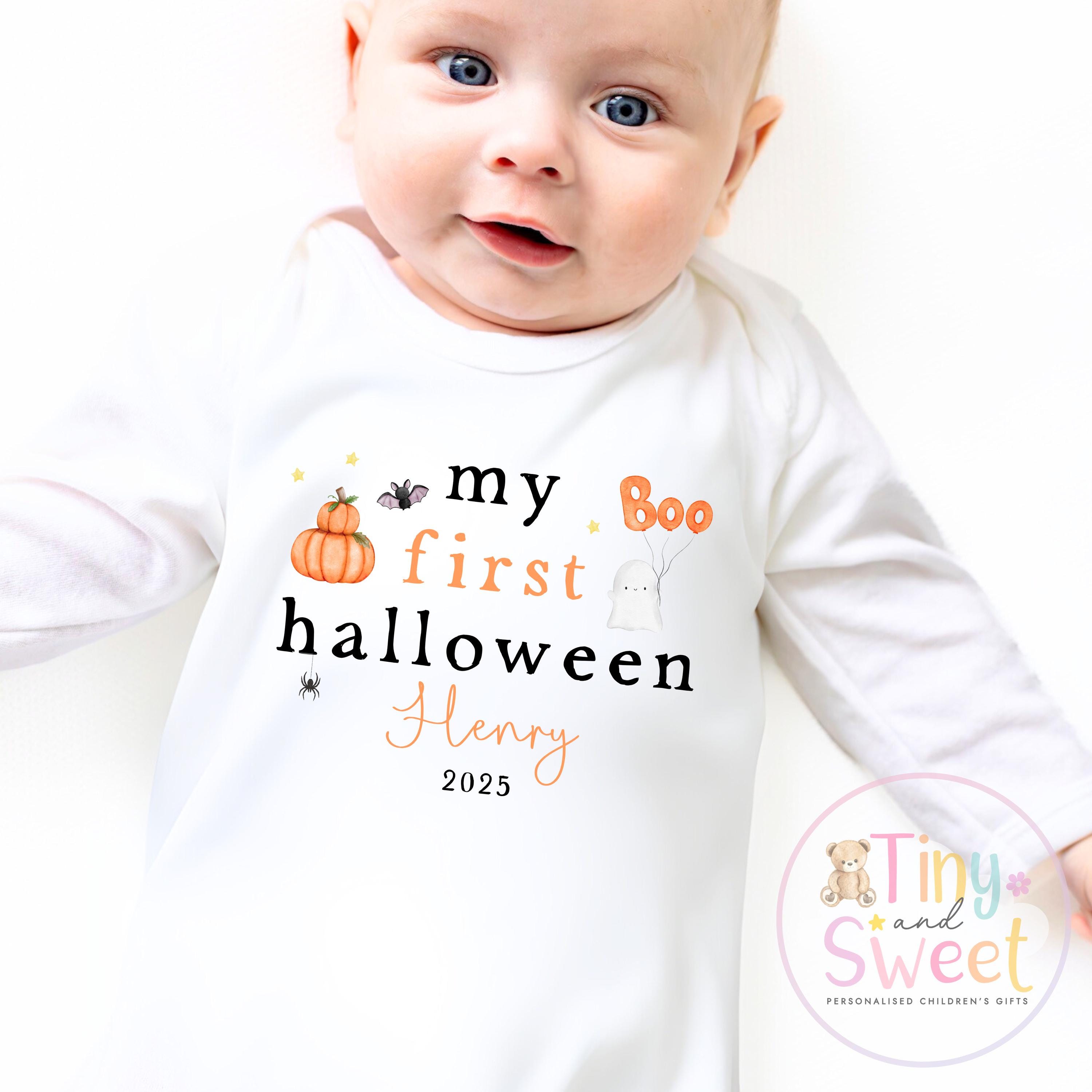 Personalised My First Halloween Baby Sleepsuit Keepsake, Halloween outfit for baby, Babies 1st Halloween, Spooky Season, First Spook