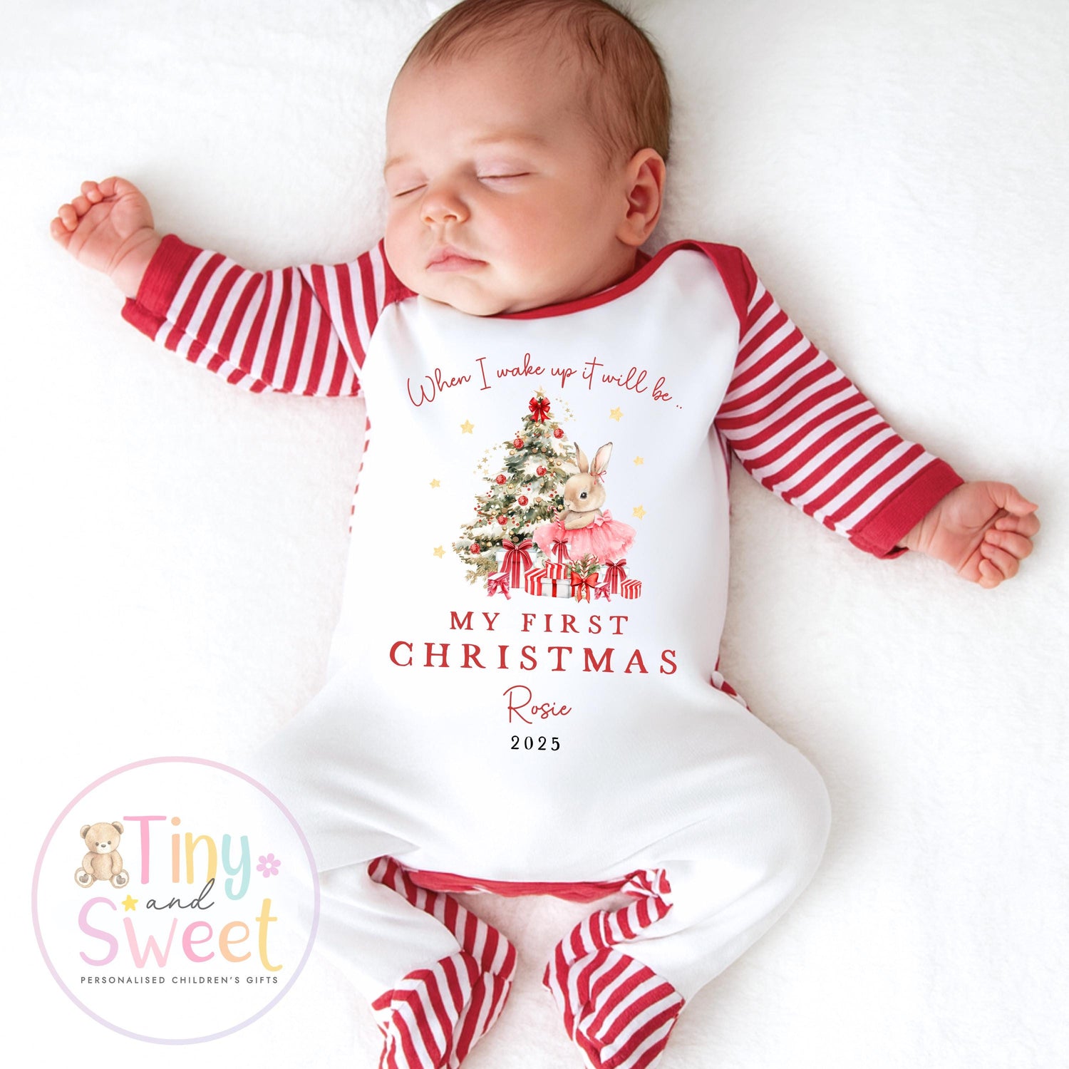 My First Christmas Sleepsuit, Personalised My First Christmas Babygrow, Baby’s 1st Christmas Outfit, Newborn Christmas Outfit, First Xmas
