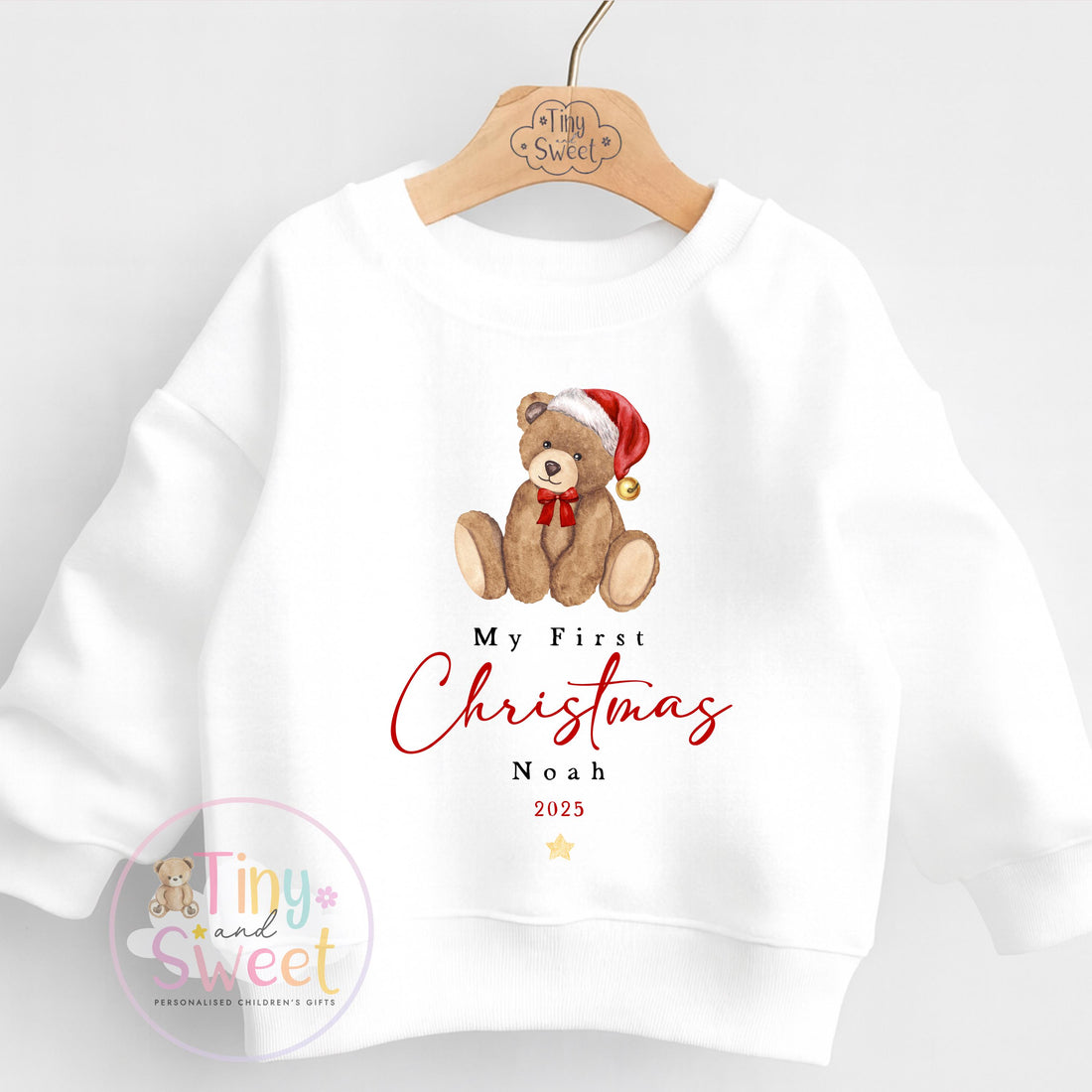 Personalised First Christmas Jumper For Baby, Christmas Sweatshirt, Santa and Reindeer, Christmas Day Jumper, Toddler Xmas Jumper