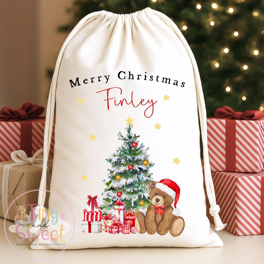 Classic Teddy Bear Personalised Christmas Sack