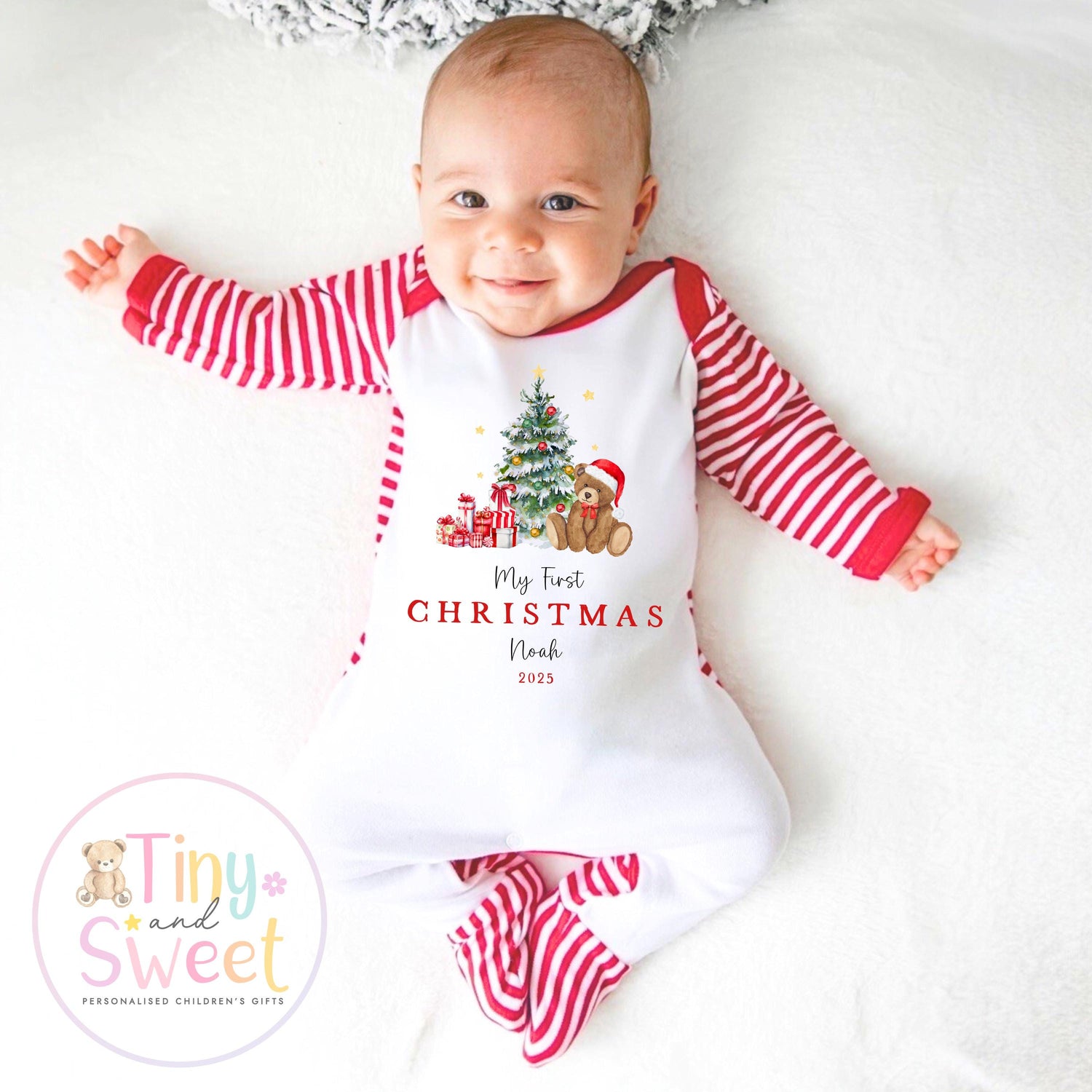 My First Christmas Sleepsuit, Personalised My First Christmas Babygrow, Baby’s 1st Christmas Outfit, Newborn Christmas Outfit, First Xmas
