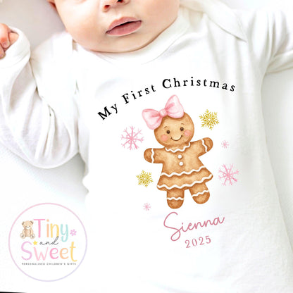 Personalised Babies First Christmas Sleepsuit, Babies 1st Xmas Gift Idea, Pyjamas, 1st Xmas Babygrow, Christmas Outfit for baby, Gingerbread