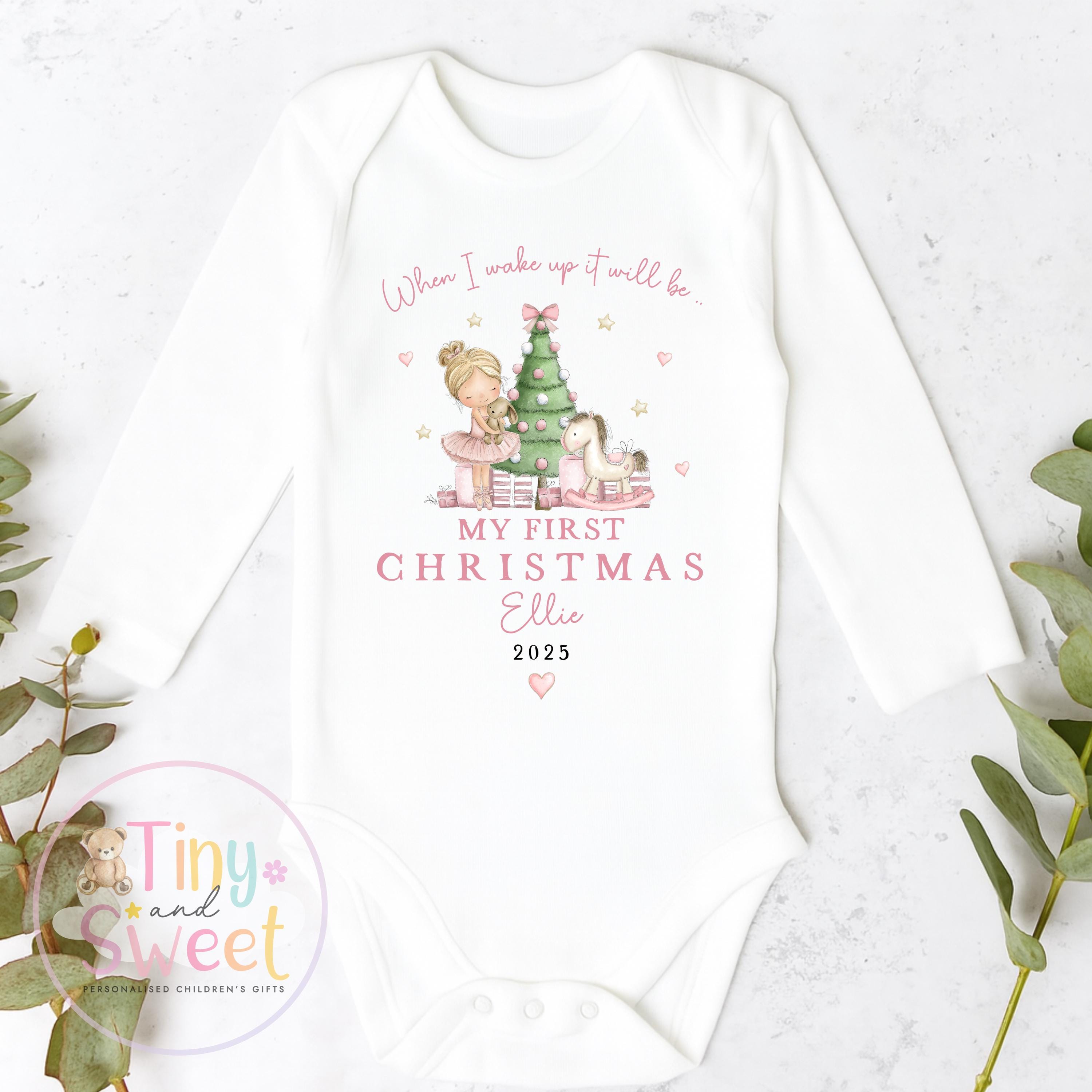 Personalised My First Christmas Ballerina Nutcracker Sleepsuit, When I wake up it will be christmas, Babies 1st Christmas, New Baby first