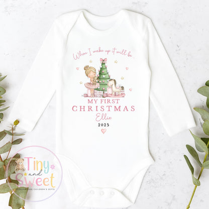 Personalised My First Christmas Ballerina Nutcracker Sleepsuit, When I wake up it will be christmas, Babies 1st Christmas, New Baby first