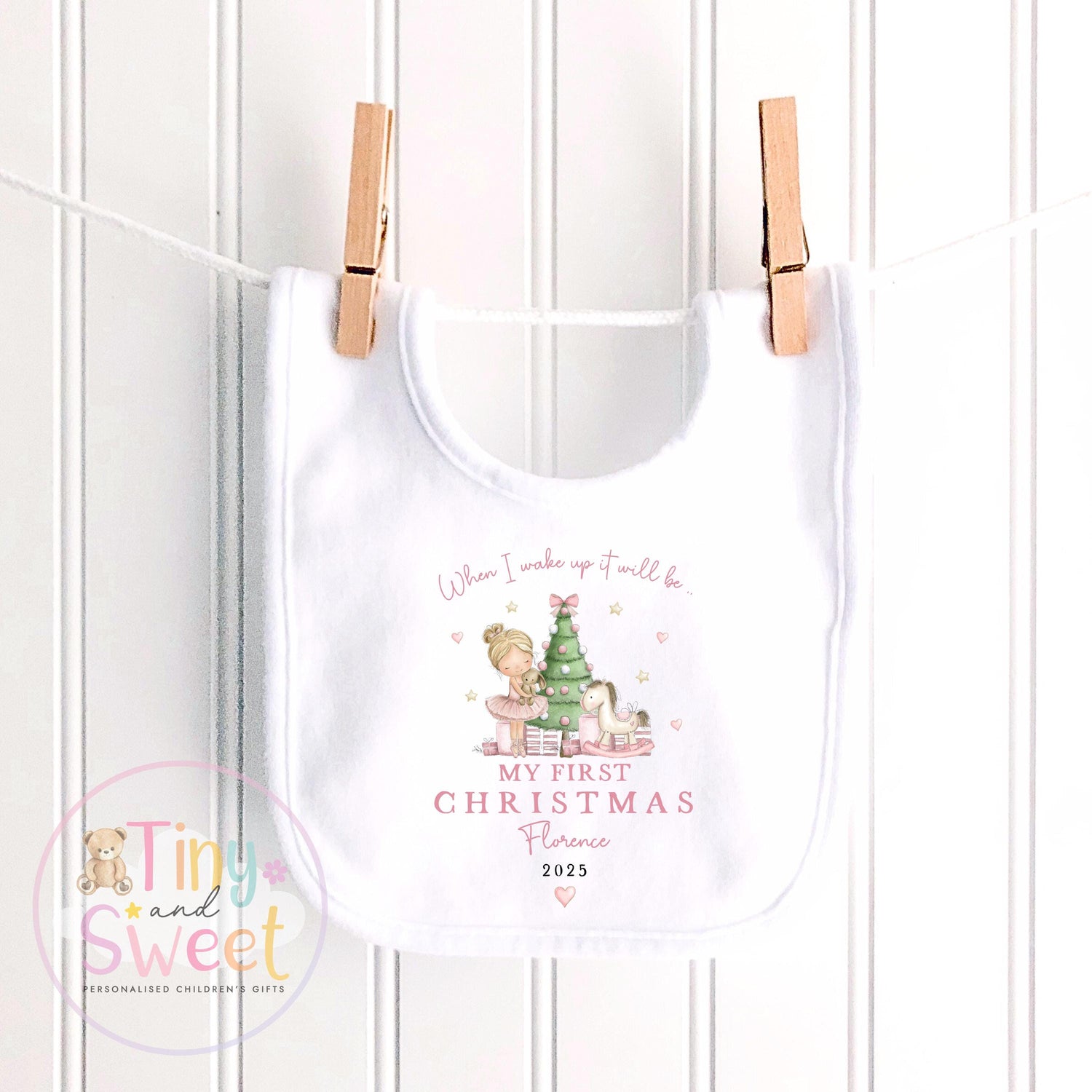 Personalised My First Christmas Ballerina Nutcracker Sleepsuit, When I wake up it will be christmas, Babies 1st Christmas, New Baby first