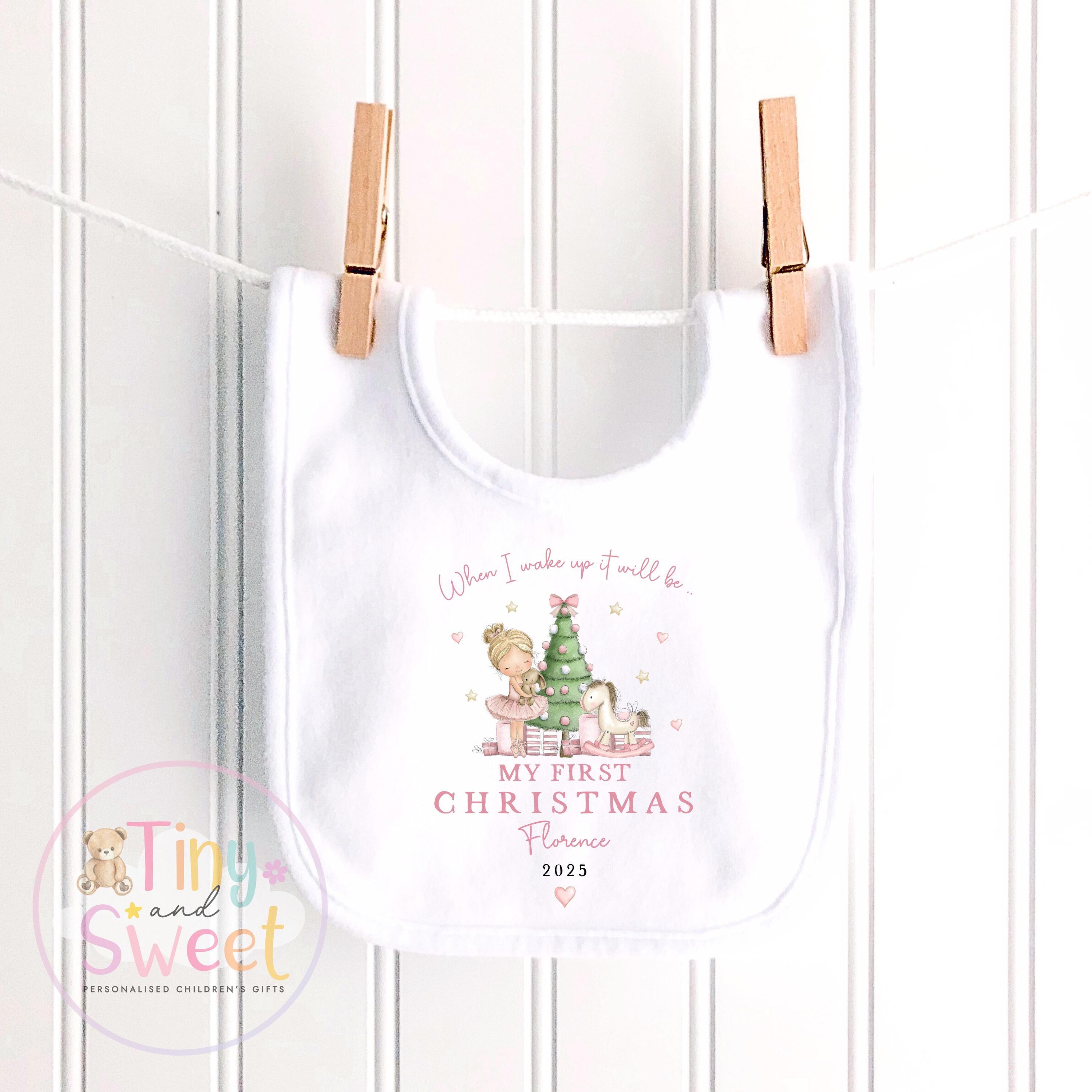 Personalised My First Christmas Ballerina Nutcracker Sleepsuit, When I wake up it will be christmas, Babies 1st Christmas, New Baby first