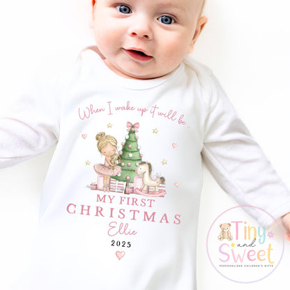 Personalised My First Christmas Ballerina Nutcracker Sleepsuit, When I wake up it will be christmas, Babies 1st Christmas, New Baby first