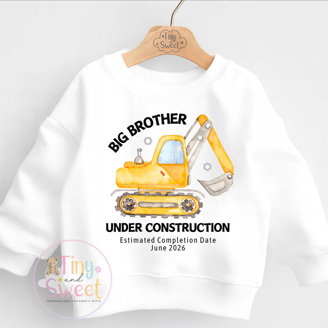 Big Brother Personalised Excavator Sweatshirt - Big Brother Announcement - Promoted to Big Brother - Sibling Gift - Construction