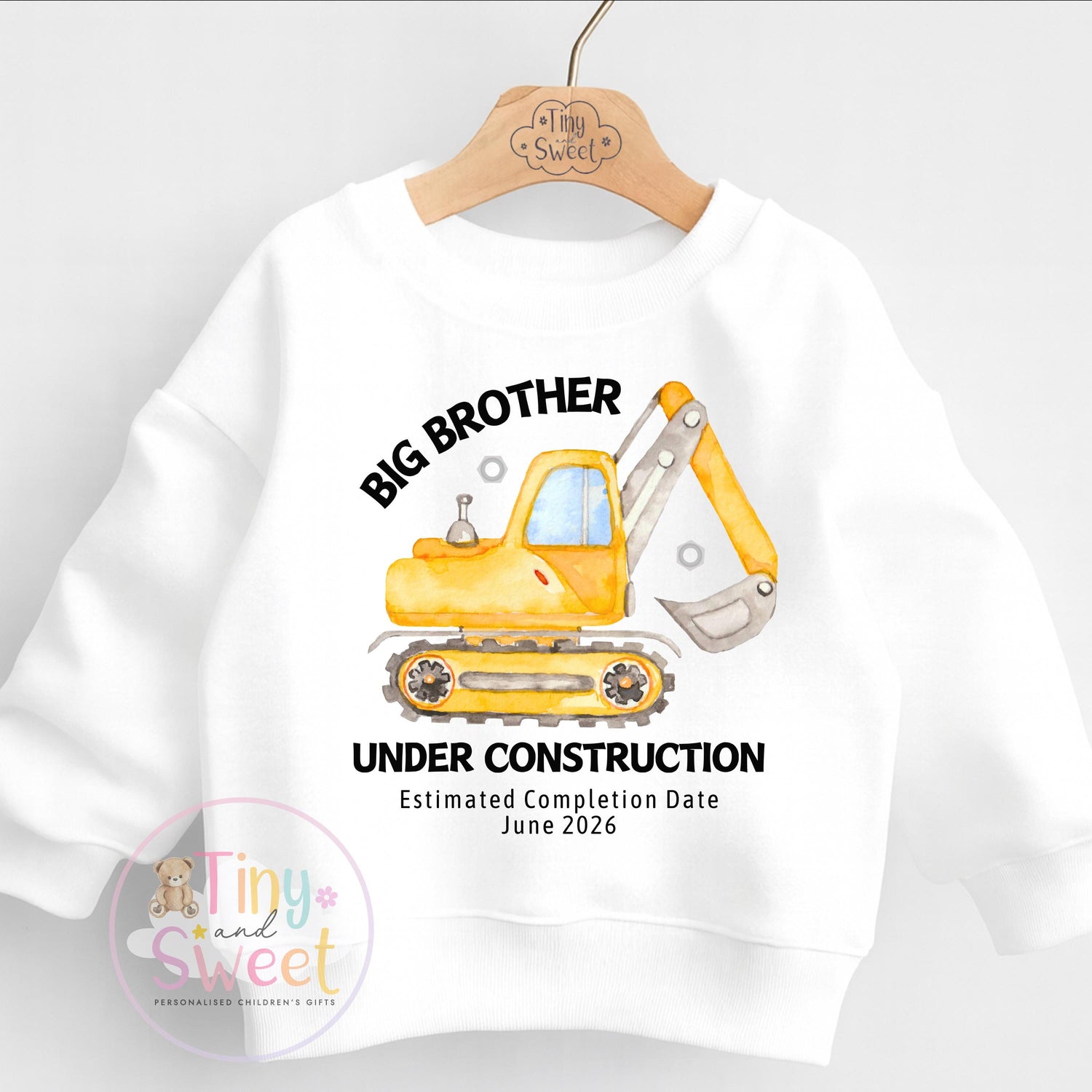 Big Brother Personalised Excavator Sweatshirt - Big Brother Announcement - Promoted to Big Brother - Sibling Gift - Construction