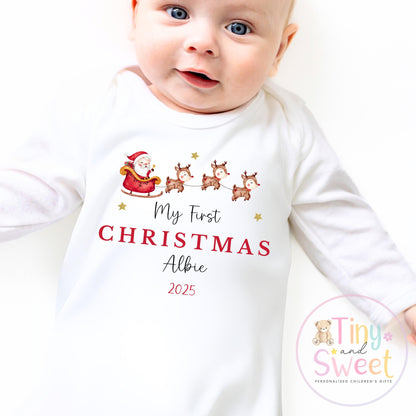 Personalised First Christmas on Sleepsuit or Reindeer Plush Toy: Baby&