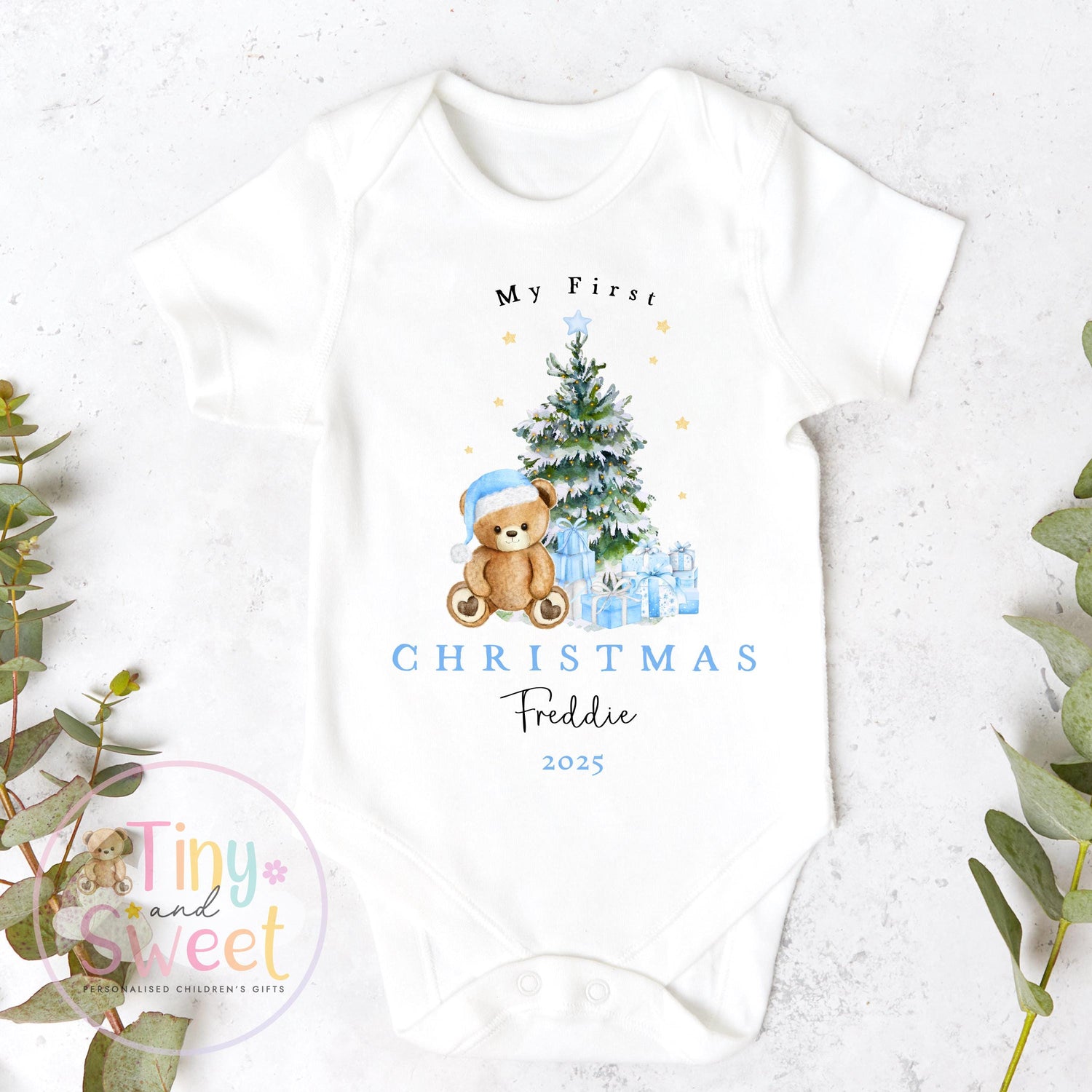 Personalised Babies First Christmas Teddy Bear Sleepsuit, Babies 1st Xmas Gift Idea, Pyjamas, 1st Xmas Babygrow, Christmas Outfit for baby