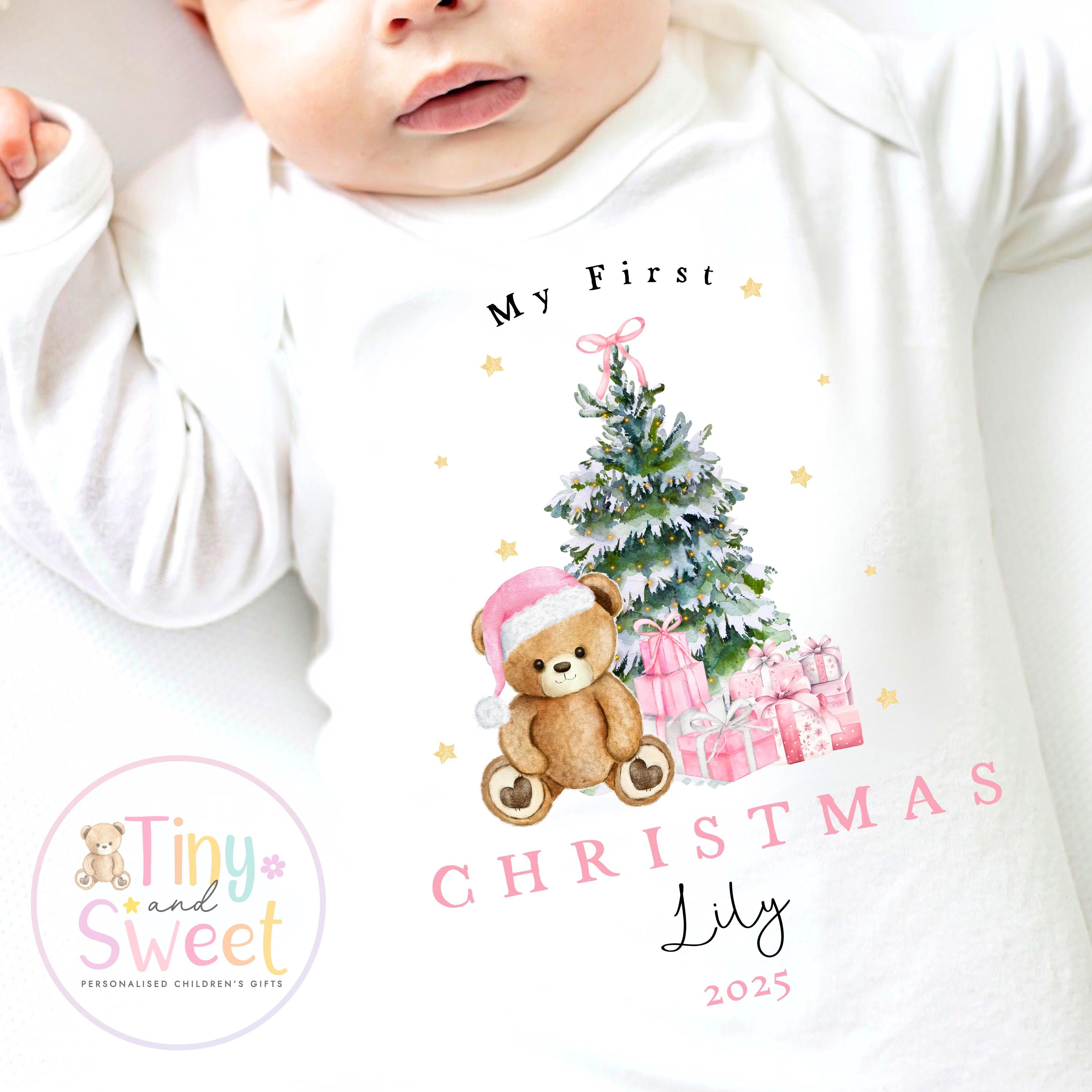 Personalised Babies First Christmas Teddy Bear Sleepsuit, Babies 1st Xmas Gift Idea, Pyjamas, 1st Xmas Babygrow, Christmas Outfit for baby