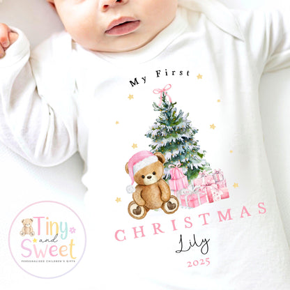 Personalised Babies First Christmas Teddy Bear Sleepsuit, Babies 1st Xmas Gift Idea, Pyjamas, 1st Xmas Babygrow, Christmas Outfit for baby