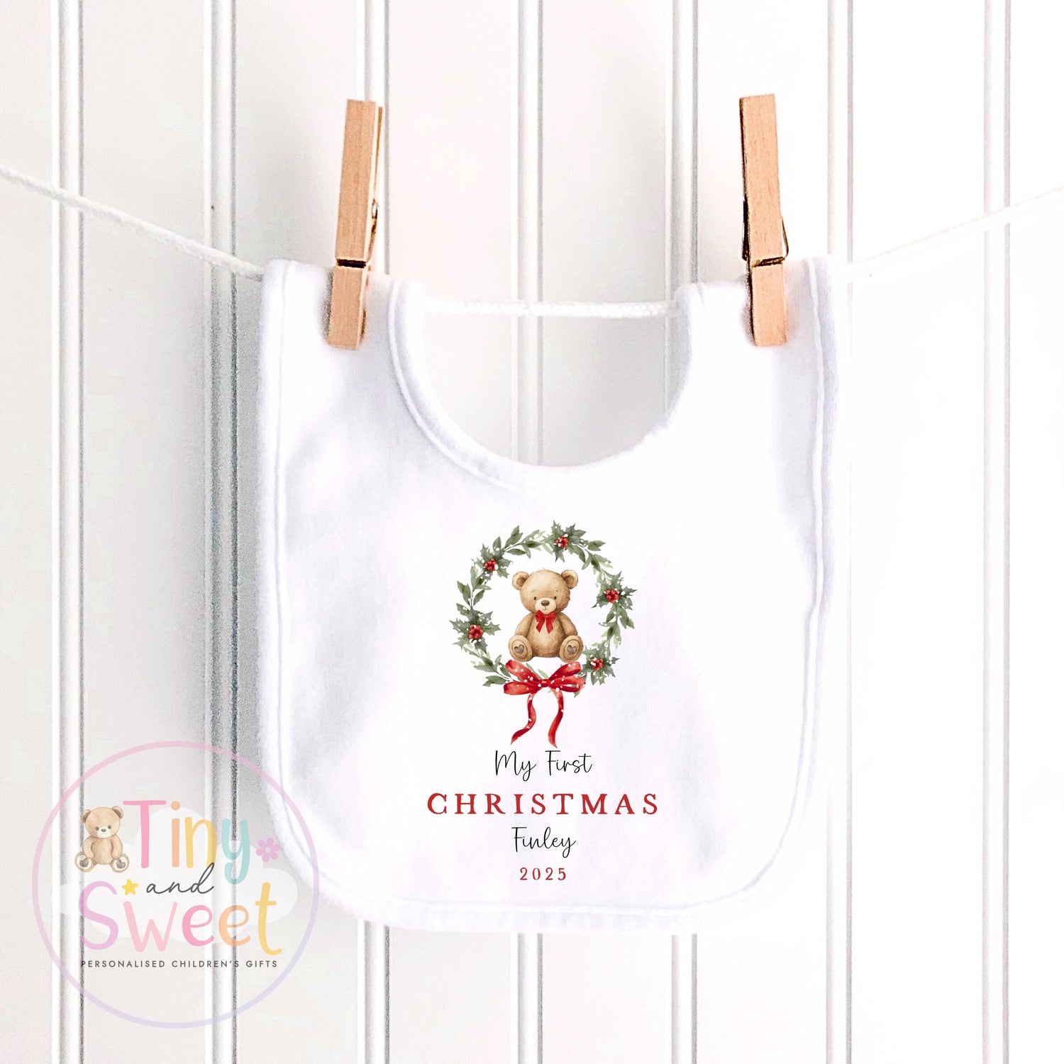 Personalised First Christmas Teddy Baby Grow , My First Christmas, Custom Name Sleepsuit, Baby’s First Christmas, Christmas Baby Outfit