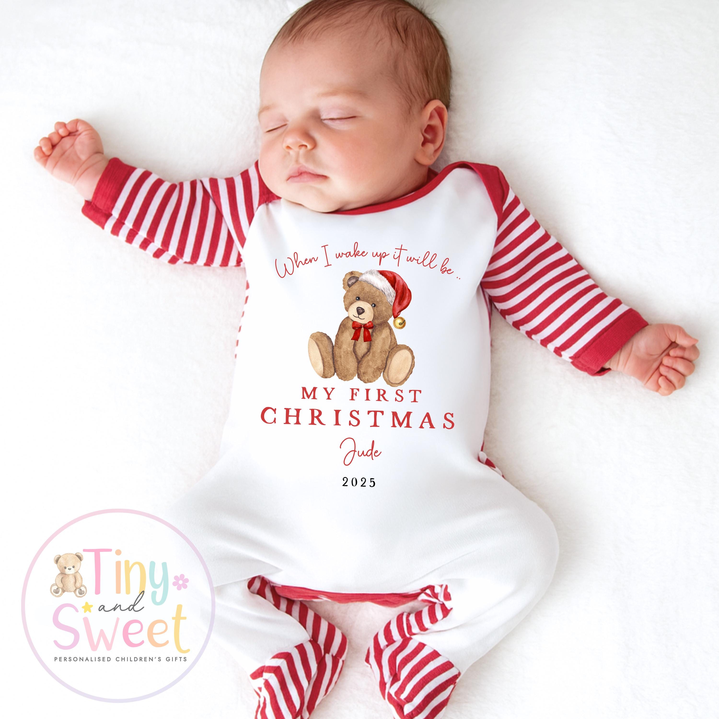 Personalised First Christmas Baby Grow , My First Christmas, Custom Name Sleepsuit, Baby’s First Christmas, Xmas Baby Outfit