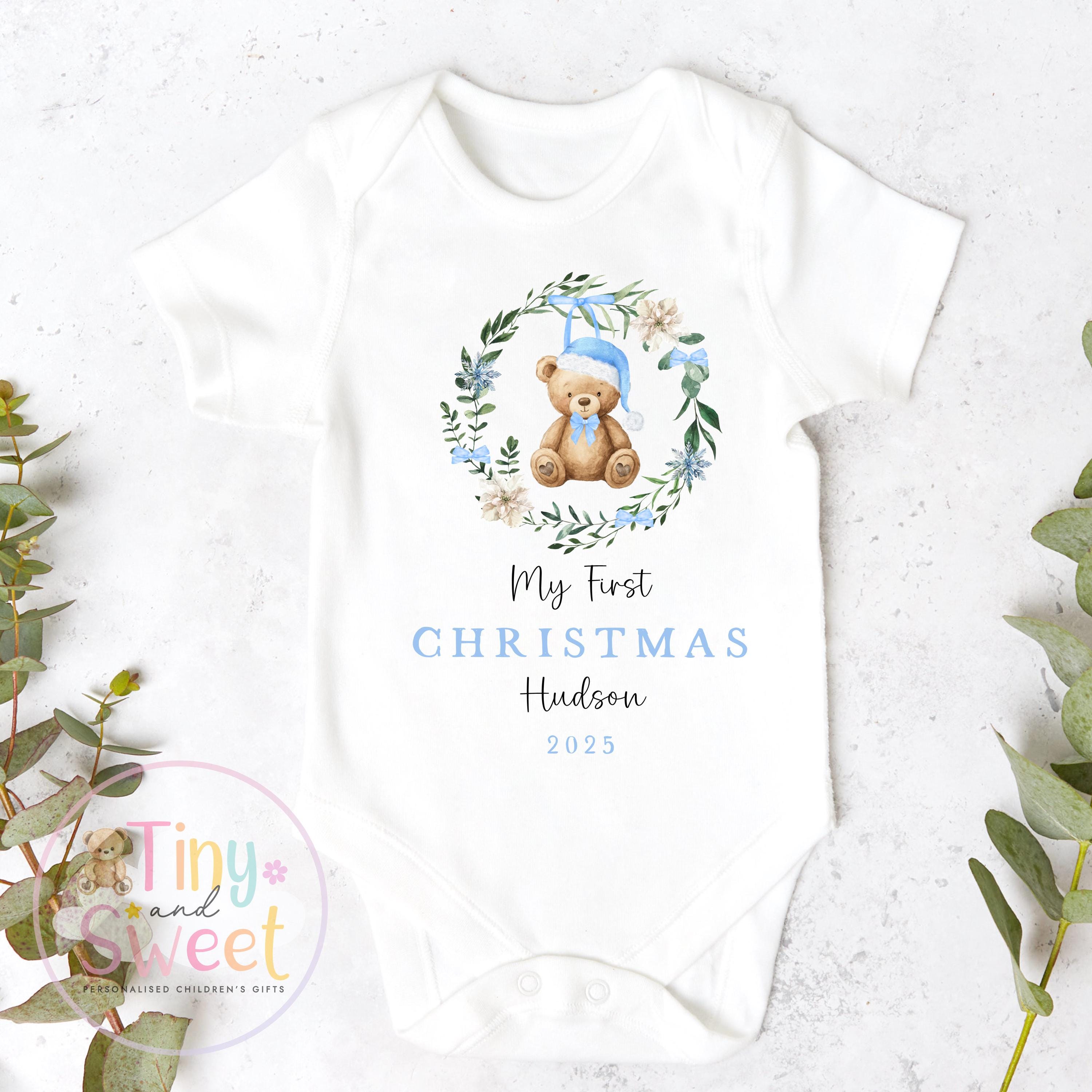 Personalised Babies First Christmas Teddy Bear Sleepsuit, Babies 1st Xmas Gift Idea, Pyjamas, 1st Xmas Babygrow, Christmas Outfit for baby