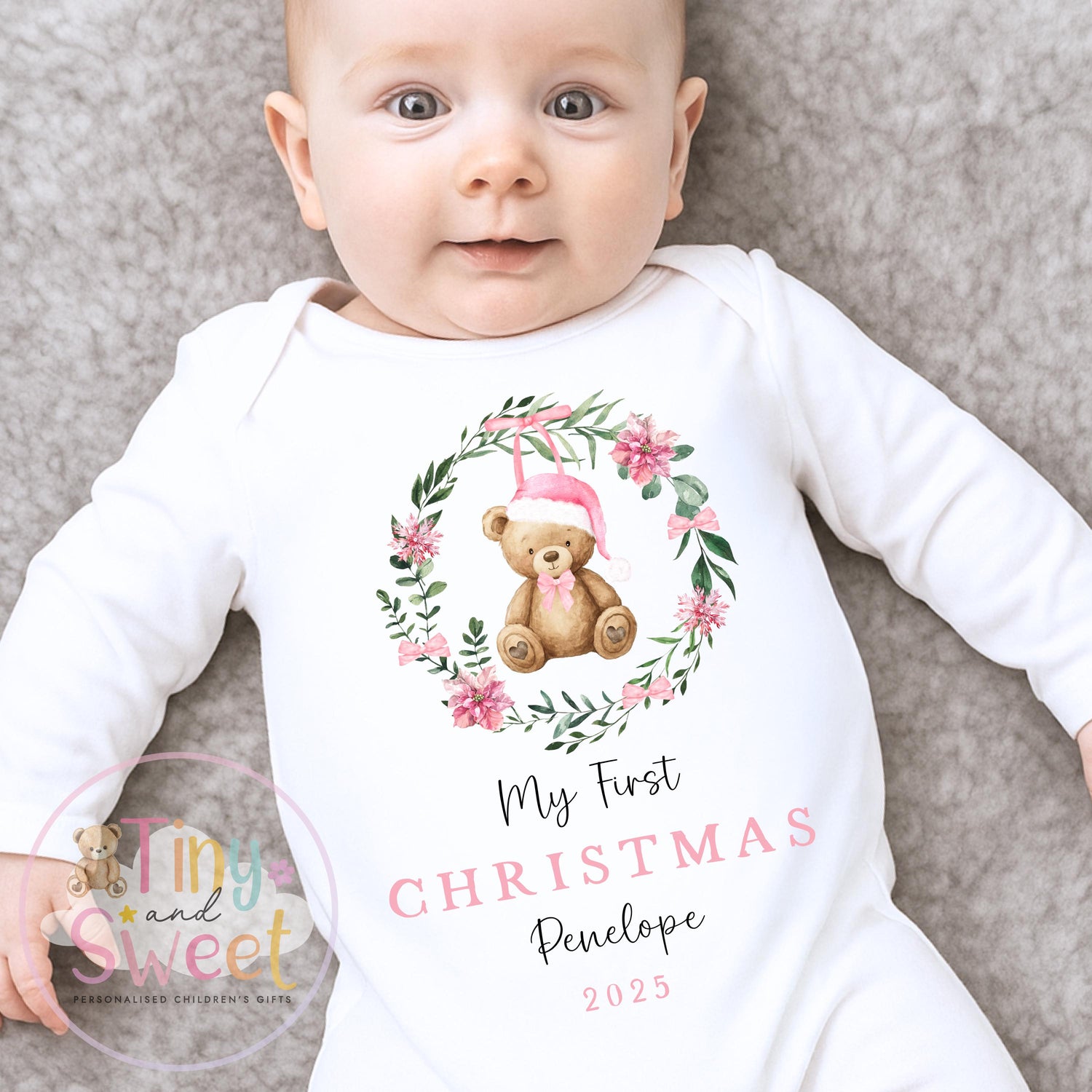 Personalised Babies First Christmas Teddy Bear Sleepsuit, Babies 1st Xmas Gift Idea, Pyjamas, 1st Xmas Babygrow, Christmas Outfit for baby