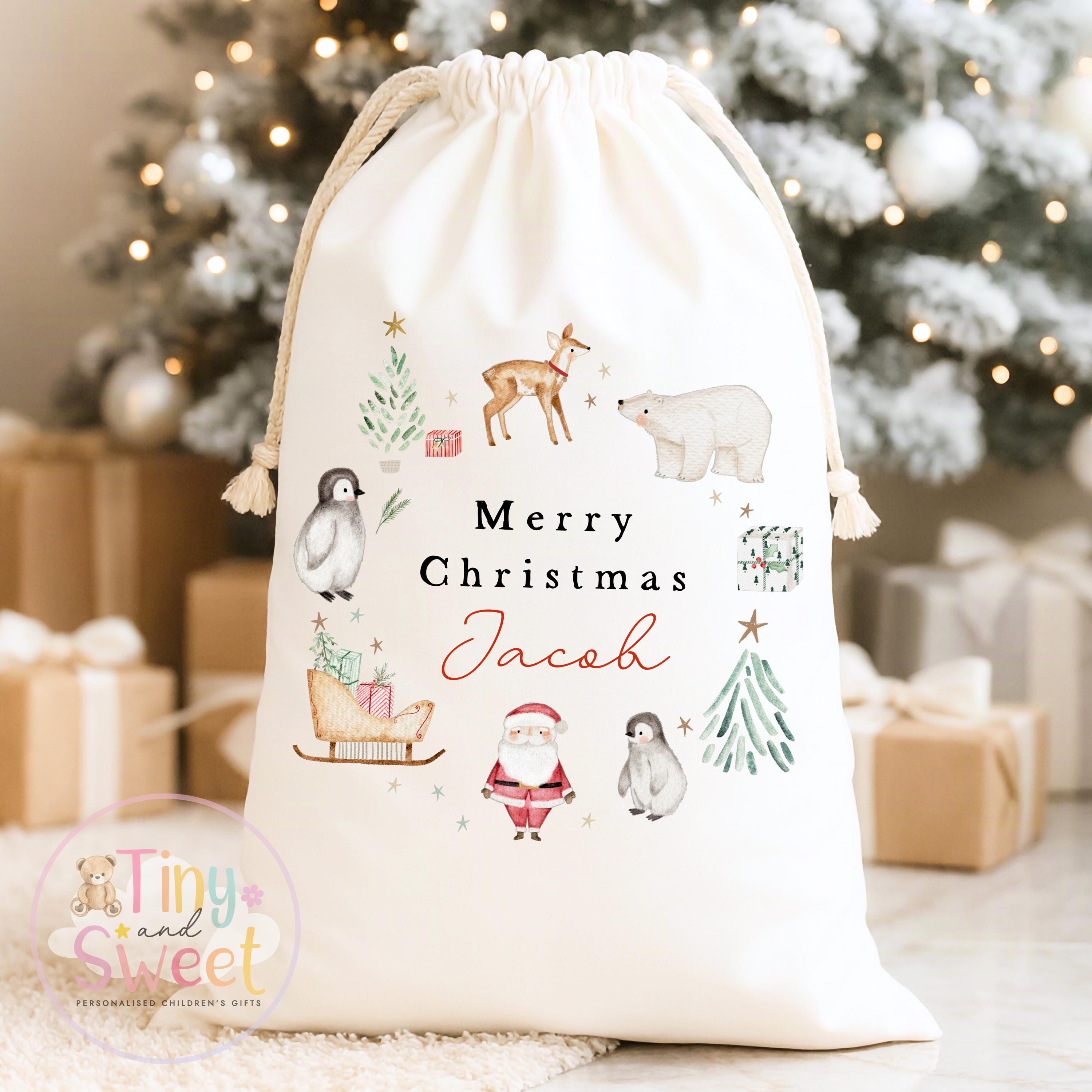 Special Delivery Cute Wreath Personalised Christmas Sack