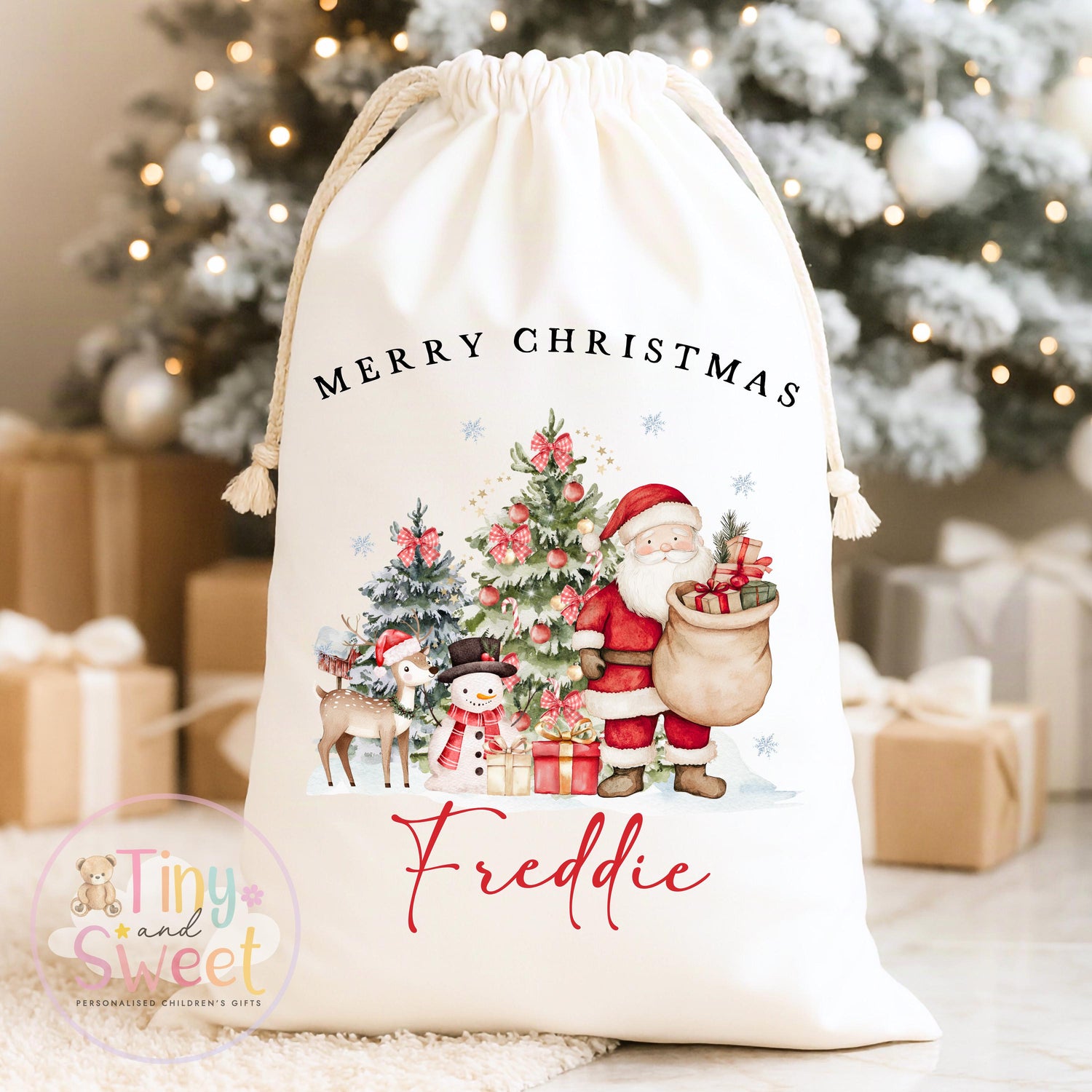Santa Visits Personalised Christmas Sack
