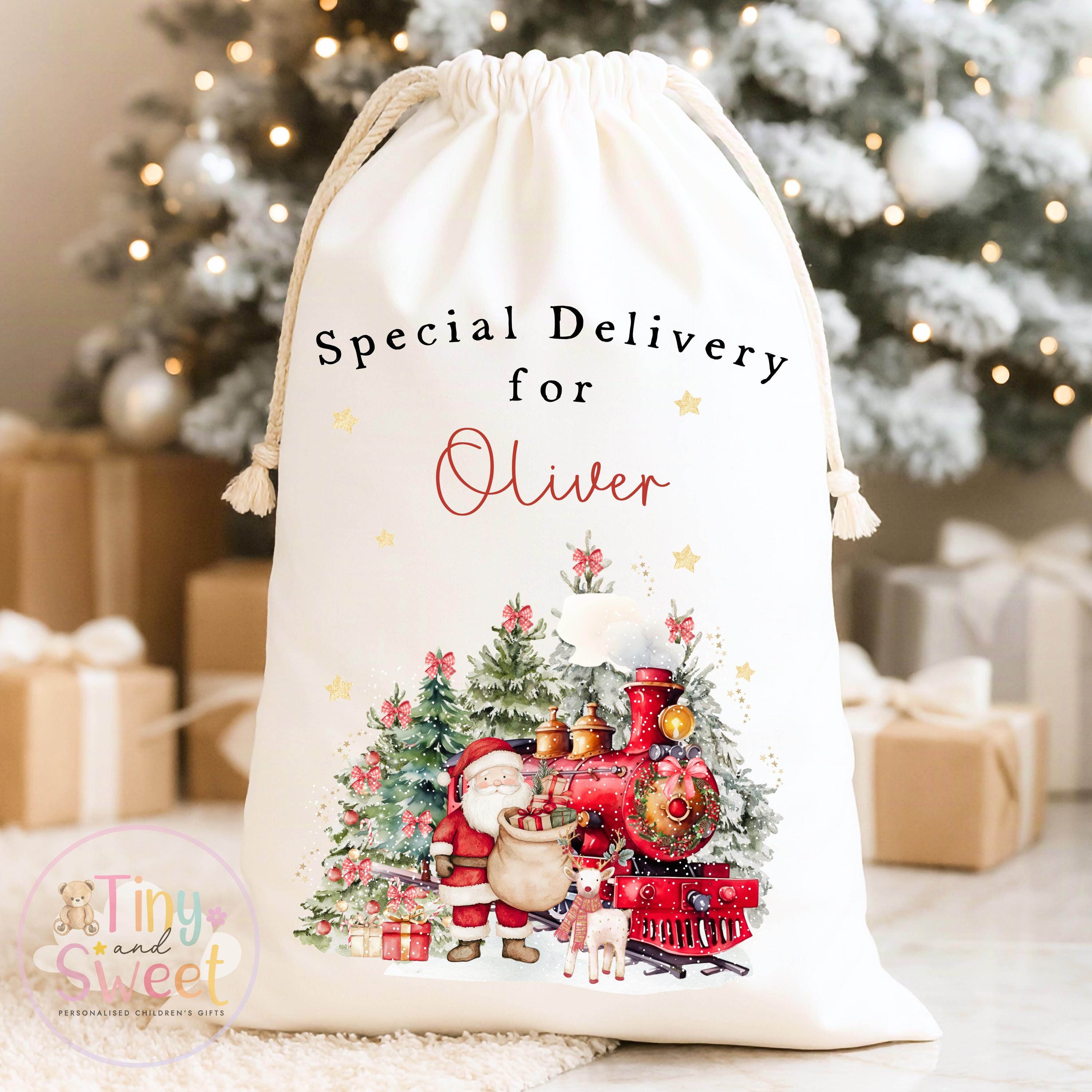 Santa Train Personalised Christmas Sack