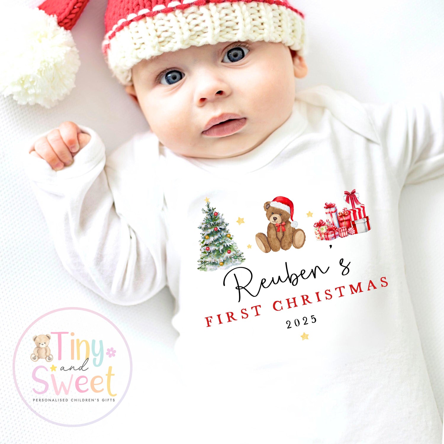 My First Christmas Sleepsuit, Personalised My First Christmas Babygrow, Baby’s 1st Christmas Outfit, Newborn Christmas Outfit, First Xmas