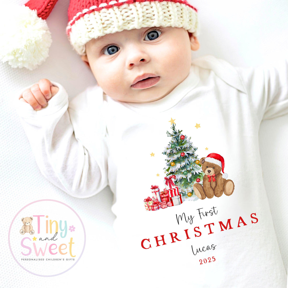 My First Christmas Sleepsuit, Personalised My First Christmas Babygrow, Baby’s 1st Christmas Outfit, Newborn Christmas Outfit, First Xmas