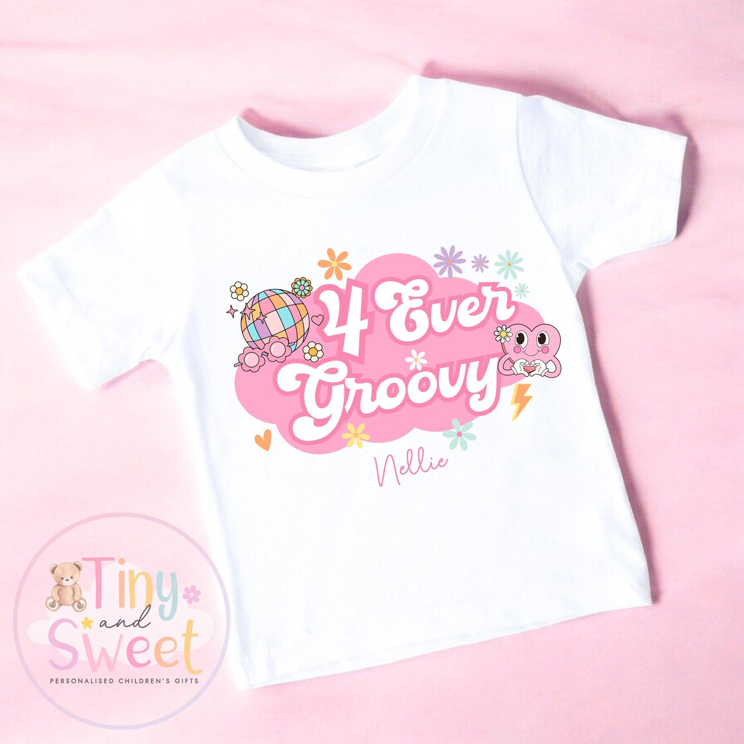 Four Ever Groovy T-Shirt, Personalised Groovy Birthday T-Shirt, 4th Birthday Groovy T-Shirt, Retro Groovy Theme Birthday
