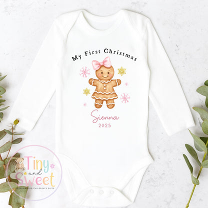Personalised Babies First Christmas Sleepsuit, Babies 1st Xmas Gift Idea, Pyjamas, 1st Xmas Babygrow, Christmas Outfit for baby, Gingerbread