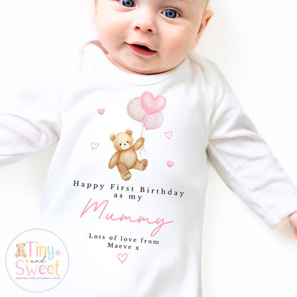 Happy 1st Birthday as My Mummy Sleepsuit, Baby Gift from Newborn, Personalised Baby Outfit, First Birthday as Mummy, Cute Baby Vest for Mum