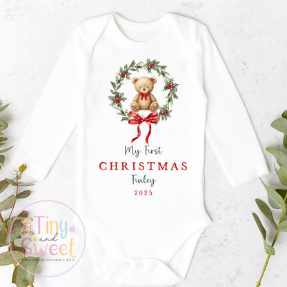 First Christmas Teddy Baby Grow , My First Christmas, Custom Name Sleepsuit, Baby’s First Christmas, Personalised Christmas Baby Outfit
