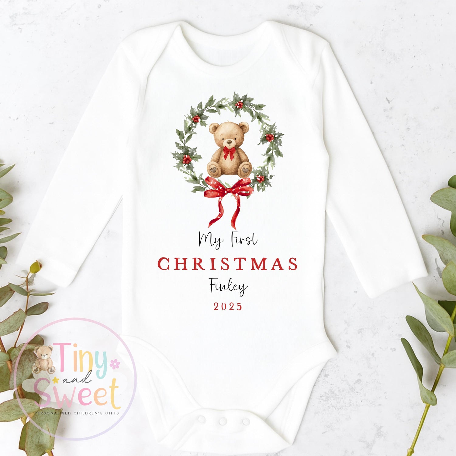 Personalised First Christmas Teddy Baby Grow , My First Christmas, Custom Name Sleepsuit, Baby’s First Christmas, Christmas Baby Outfit