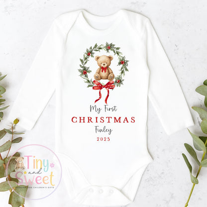Personalised First Christmas Teddy Baby Grow , My First Christmas, Custom Name Sleepsuit, Baby’s First Christmas, Christmas Baby Outfit