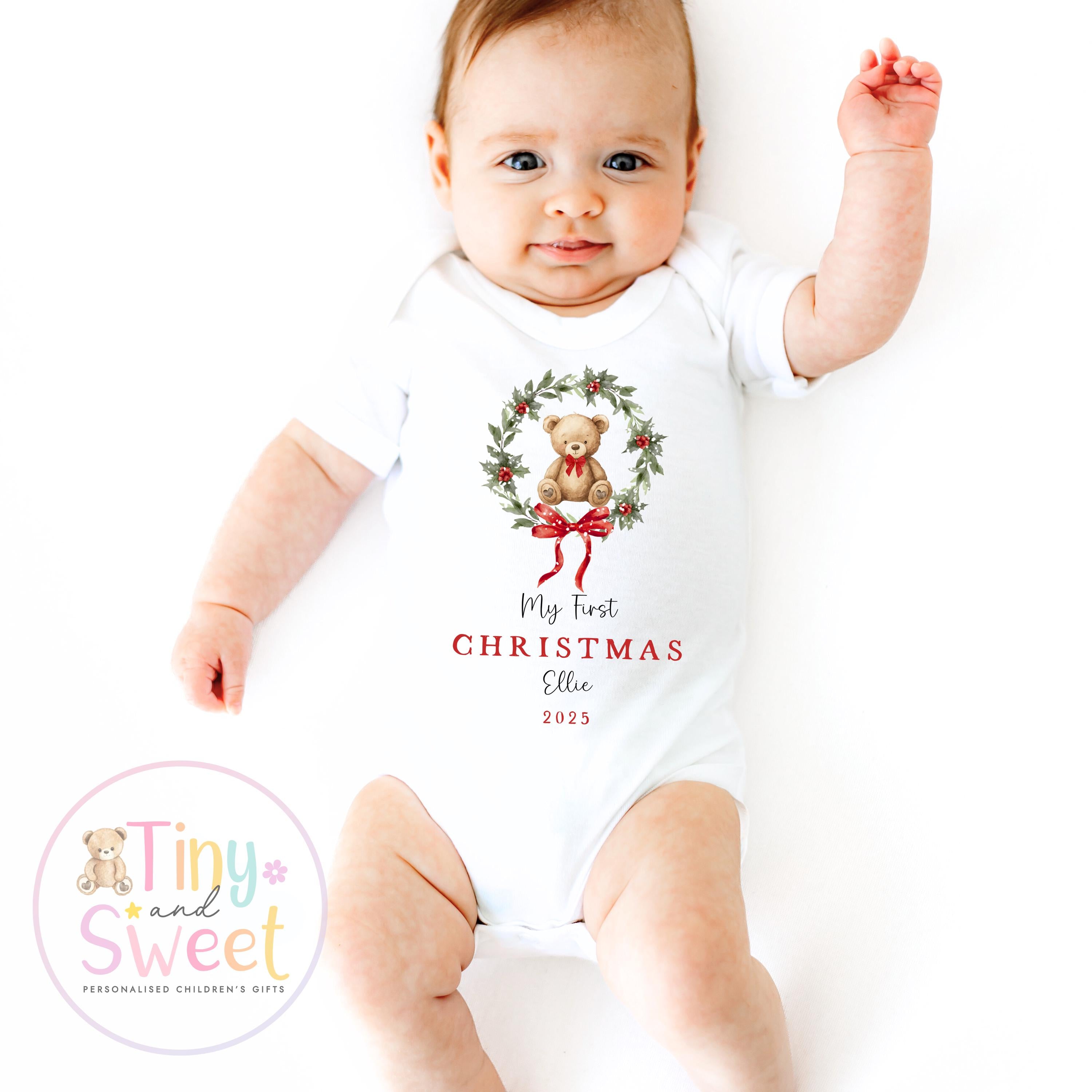 First Christmas Teddy Baby Grow , My First Christmas, Custom Name Sleepsuit, Baby’s First Christmas, Personalised Christmas Baby Outfit